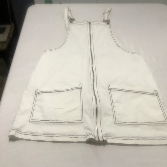 White Overall Pinafore Dress | Adjustable Straps | Denim Pinafore Jumper Dress - Picture 9 of 16